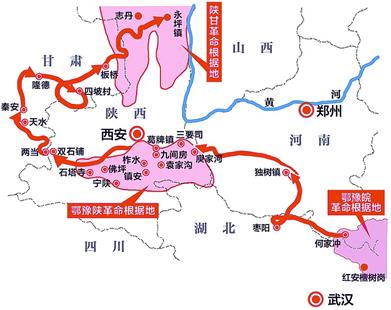 图为:红二十五军长征路线示意图